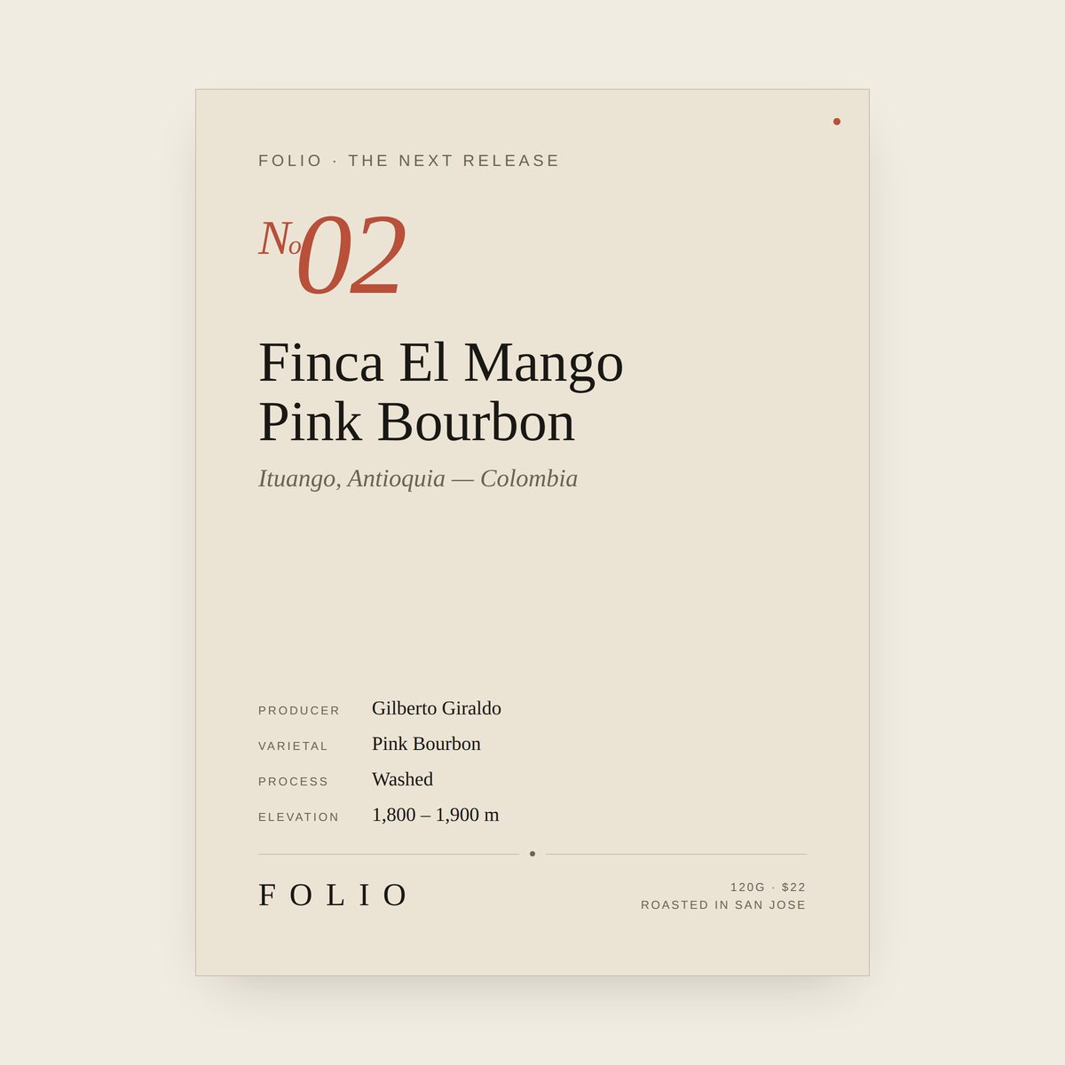 The Folio Nº 02 bag, Finca El Mango Pink Bourbon